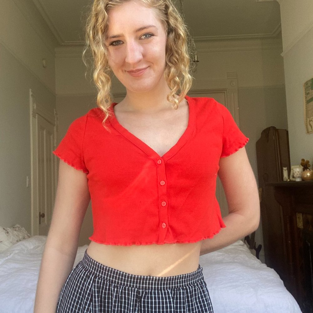 Flirty Bright Red Crop Top Cardigan Size S